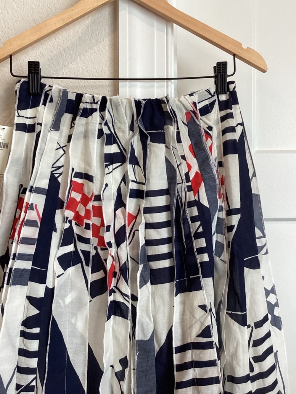 ⛵️Anthropologie Piped Midi Skirt Maeve New Medium Petite Novelty Sailboat Navy - Picture 12 of 14